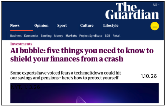 The Guardian article (1.10.26): "AI bubble: five things you need to know to shield your finances from a crash."