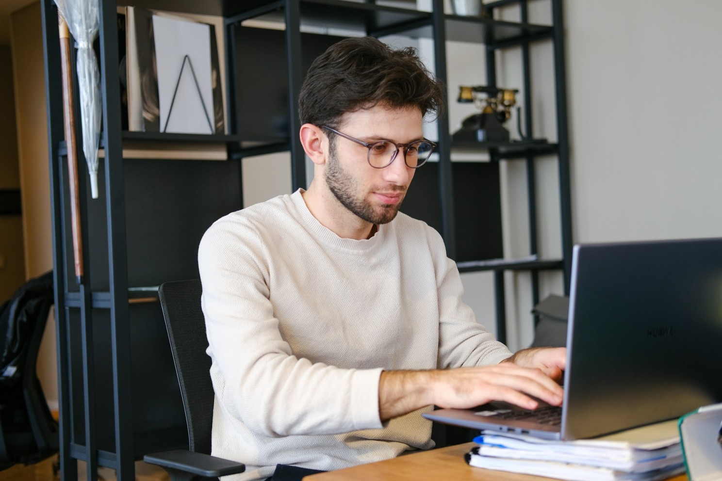 Young man working on computer